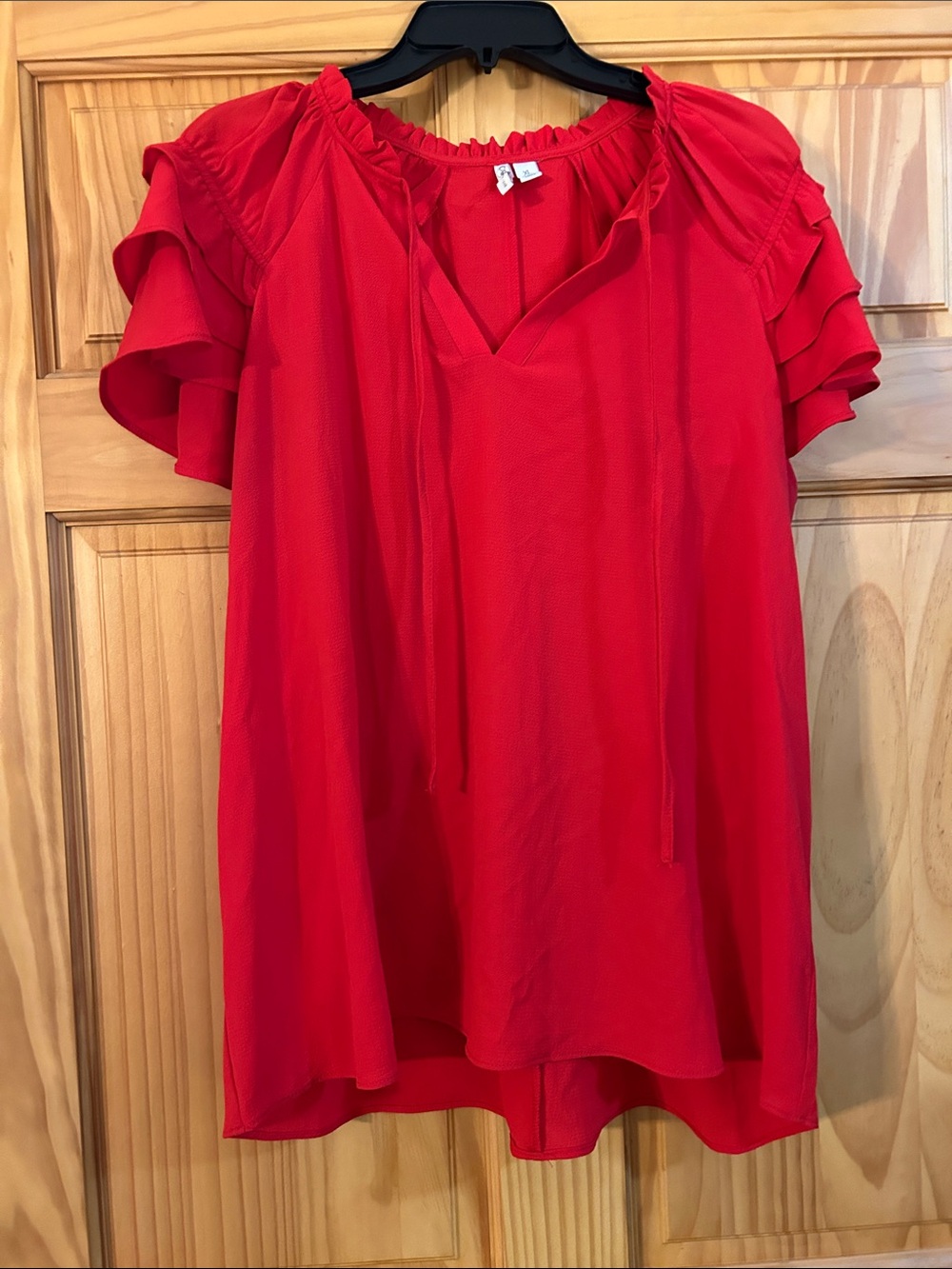 Cato Red Ruffle Sleeve Blouse